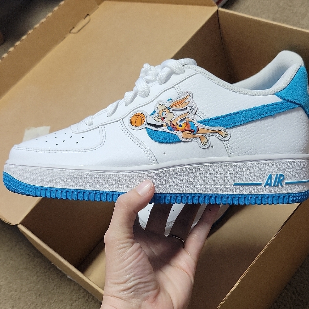 White and Blue Sneakers with Cartoon Design